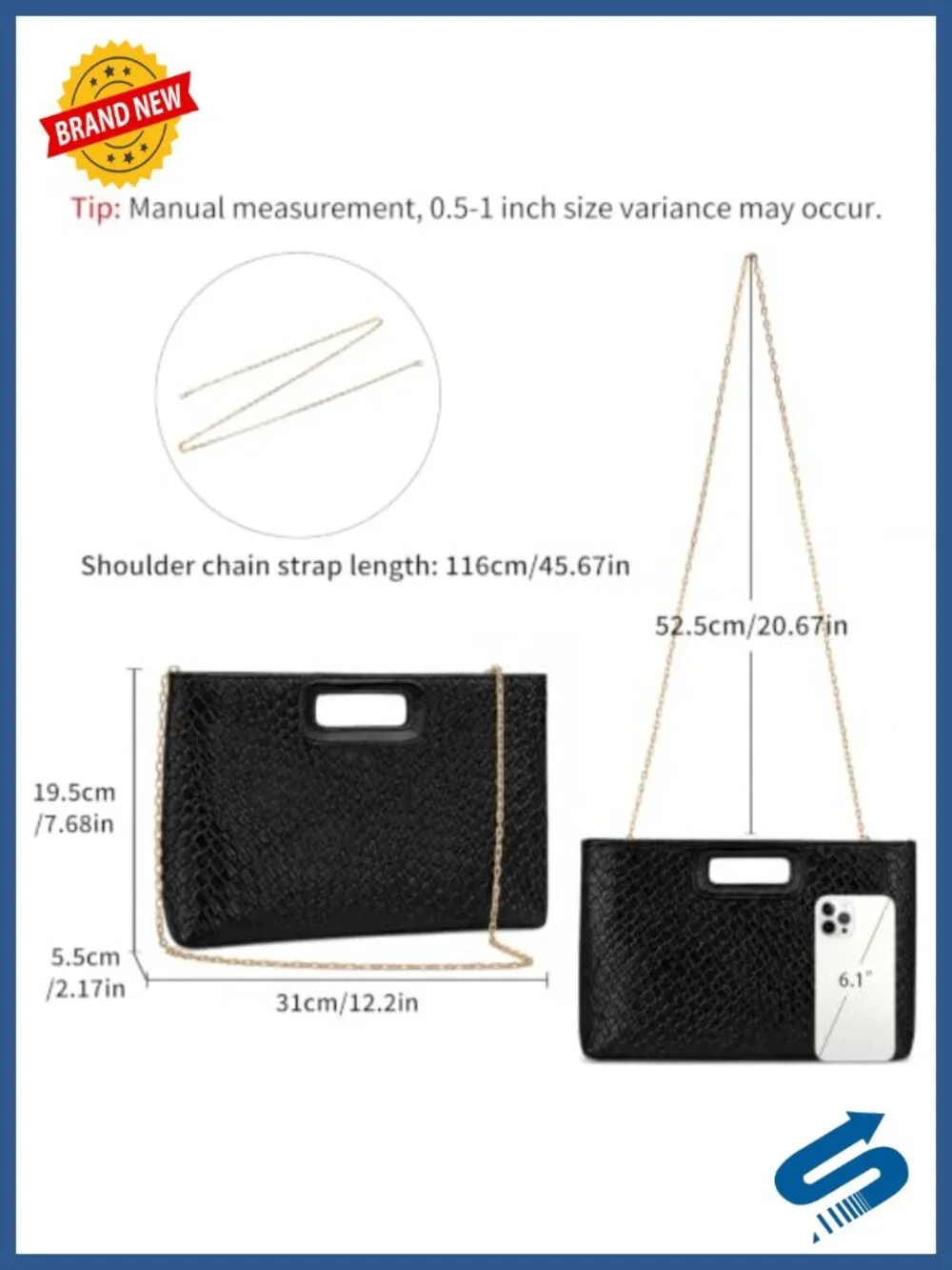 Vegan Leather Evening Clutch with Detachable Chain - 4-Way Convertible Formal